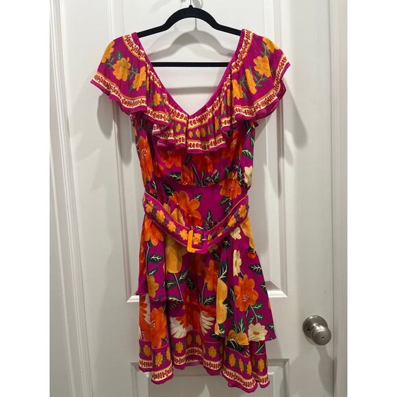 FARM RIO Pink Flowers Tapestry V-Neck Mini Dress Sz S - Picture 3 of 13